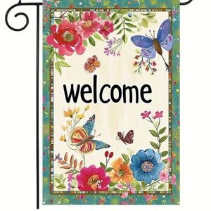 NIP WELCOME Double Sided Polyester Garden Flag 
1pc, 12” x 18”. Butterfly’s